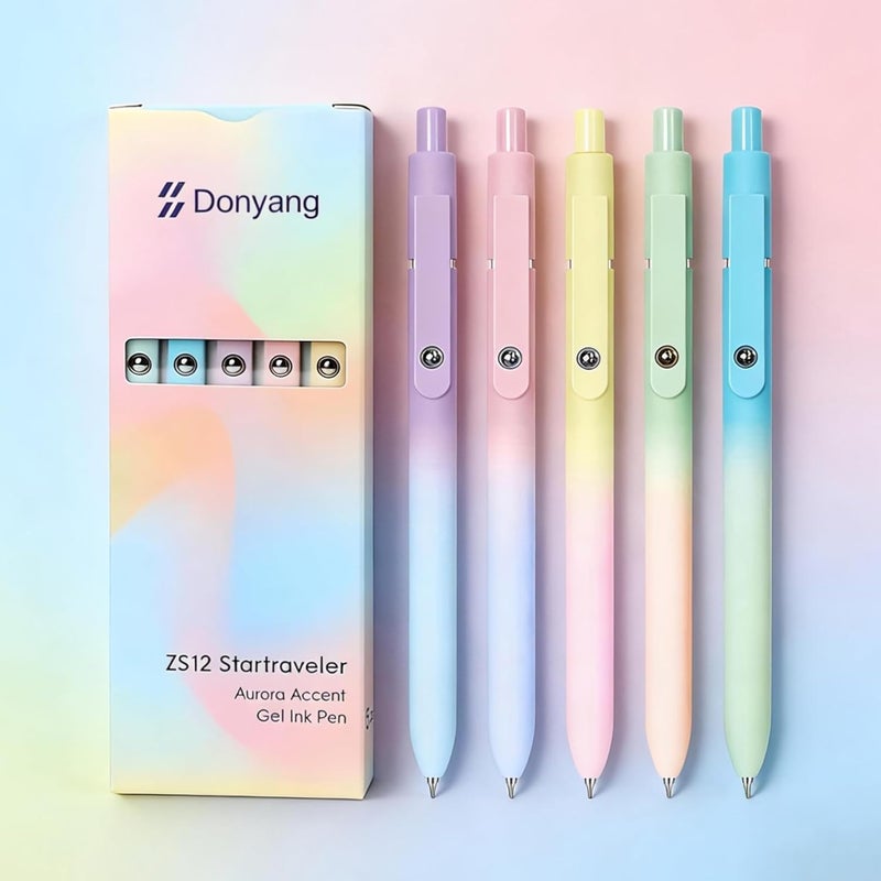 Donyang Easter Basket Essentials, Easter Basket Stuffers, 5PCS 0.7mm Gel Pens Black Ink Fine Point Pens With Smooth Writing, Gradient Color Cute Pens for Journaling Note Taking, Easter Gifts for Men Women - Image 1